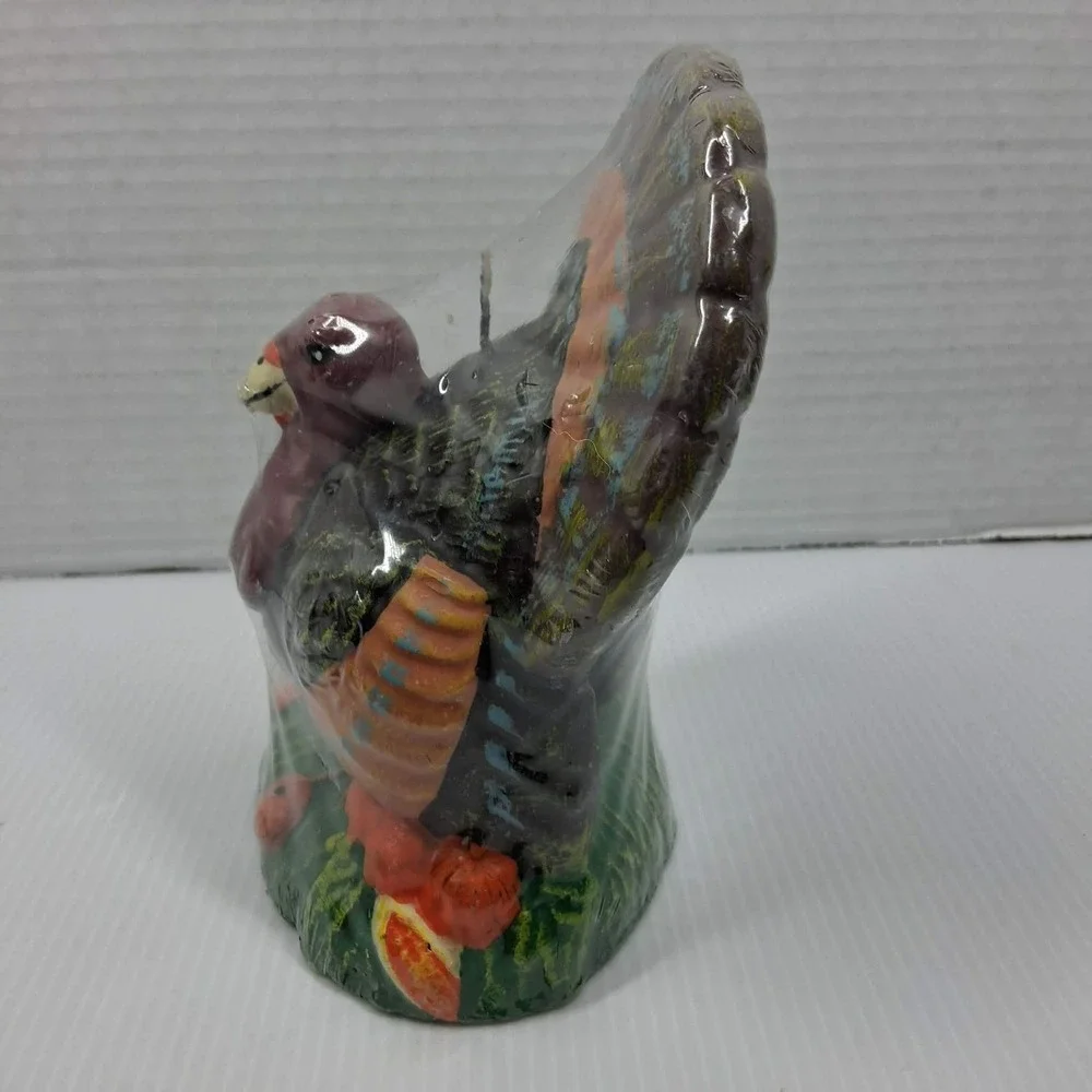Vintage Style Thanksgiving Turkey Pillar‎ Candle Hand Painted Fall Decor 6 Inch